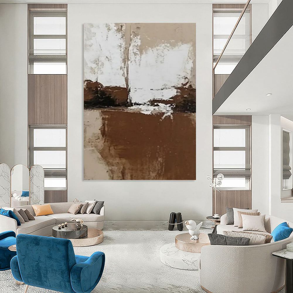 “Brown - White Abstract Simplicity” - Brown & White Minimalist Painting On Canvas DKH0975