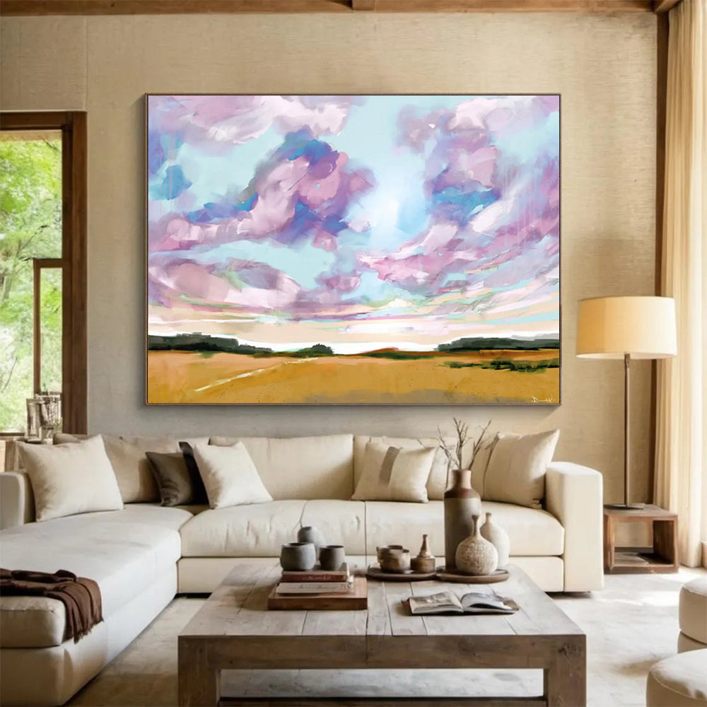 “Vibrant Sky and Field Abstract” Landscape - inspired Abstract Painting On Canvas DLZ149