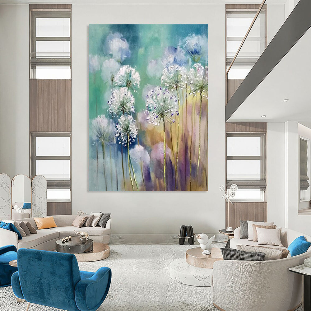 “Soft Floral Impasto” - Green, Blue, Purple & White Flower - Inspired Painting On Canvas DKH1032
