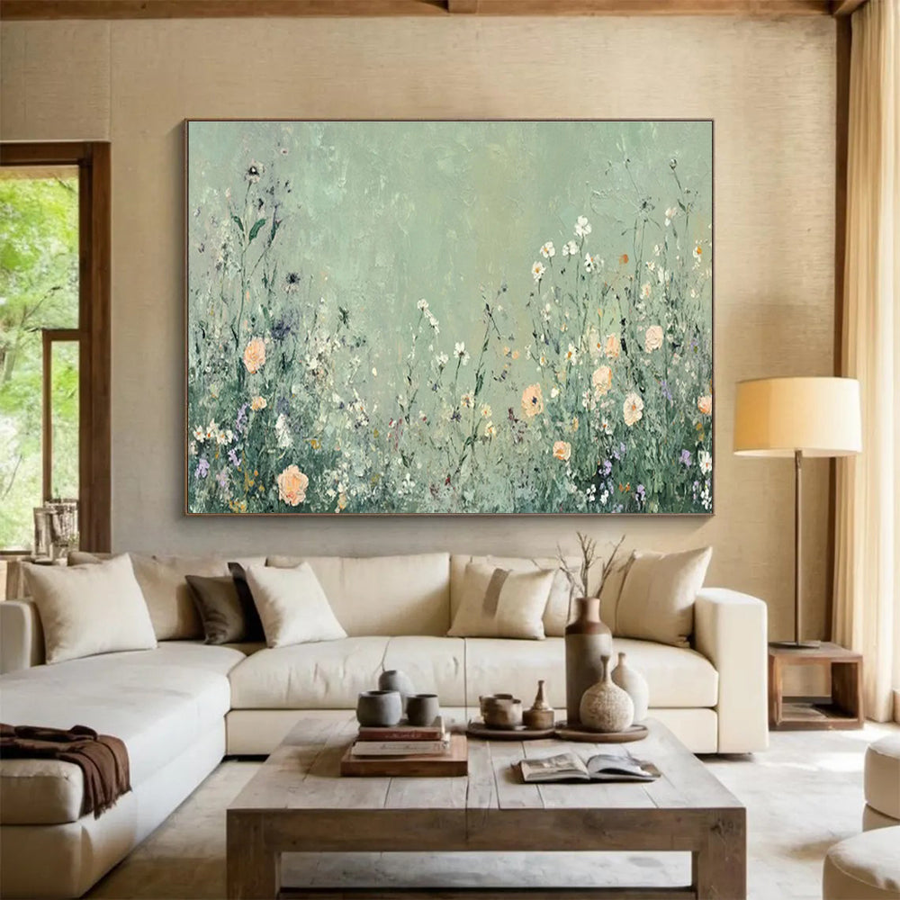 Wildflower Meadow On Green Background Painting On Canvas DKH668