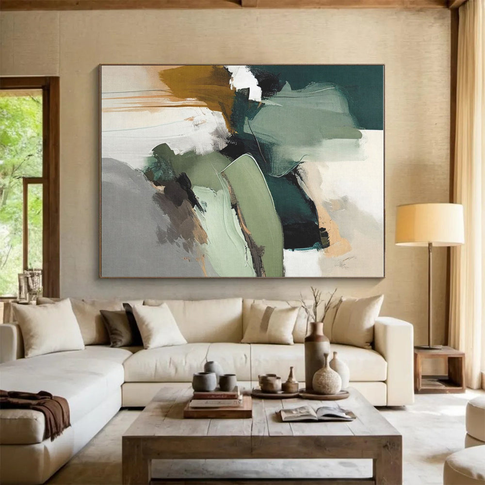 Green - Brown Abstract Shapes, “Nature’s Chaos” - Abstract Expressionist Acrylic Painting CT0737