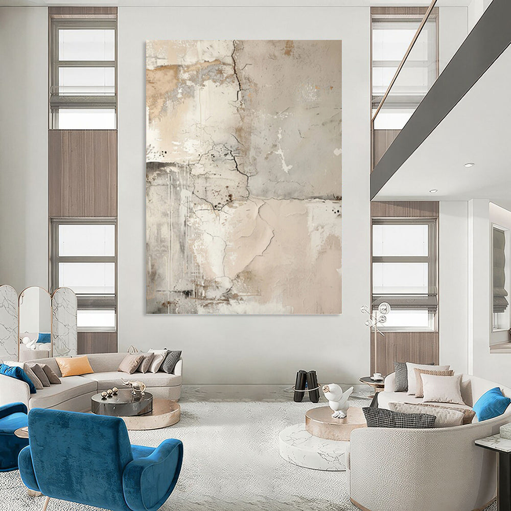 Cracked Neutral Textures - Abstract Textured Painting On Canvas DKH1251