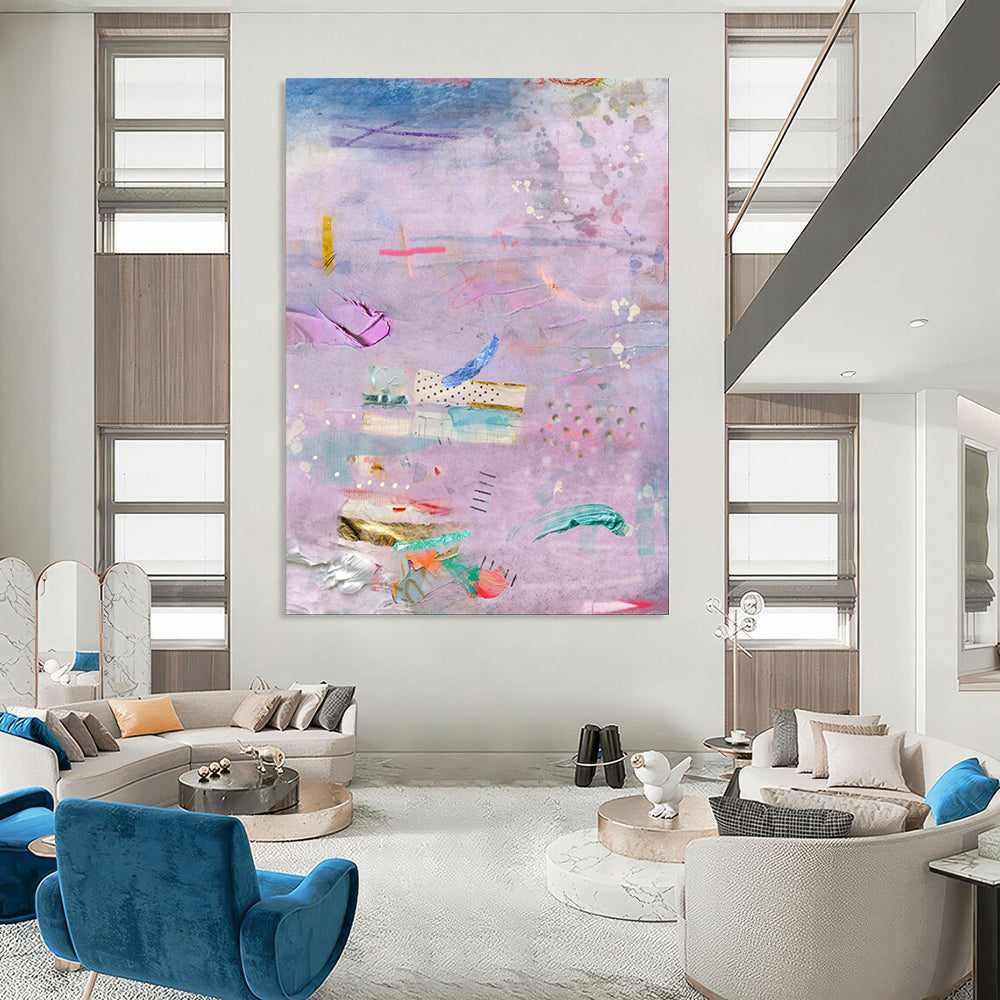 Purple, Mixed Media Collage - "Dreamy Patchwork" - Mixed - media Abstract Art CT1855