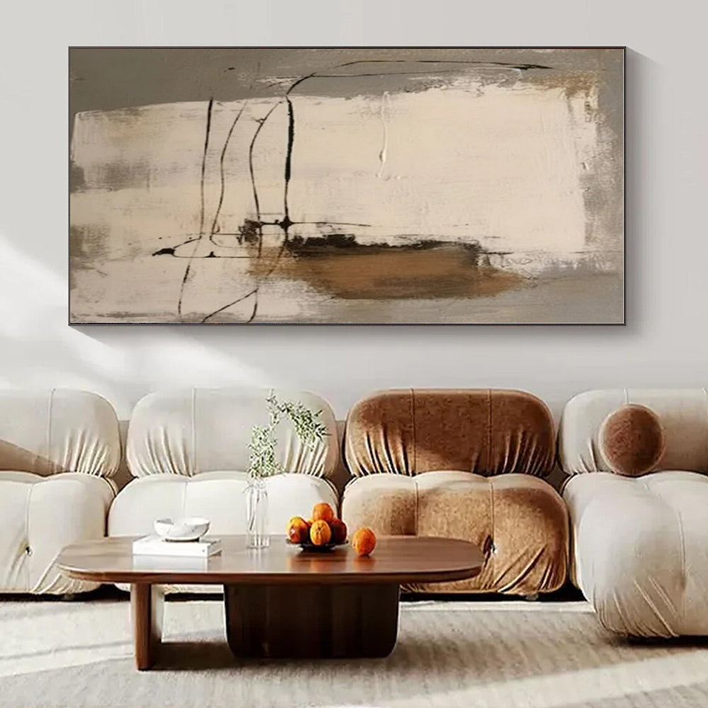 Neutral Tones with Black Lines - Abstract Expressionist Ink & Acrylic On Canvas CT1305