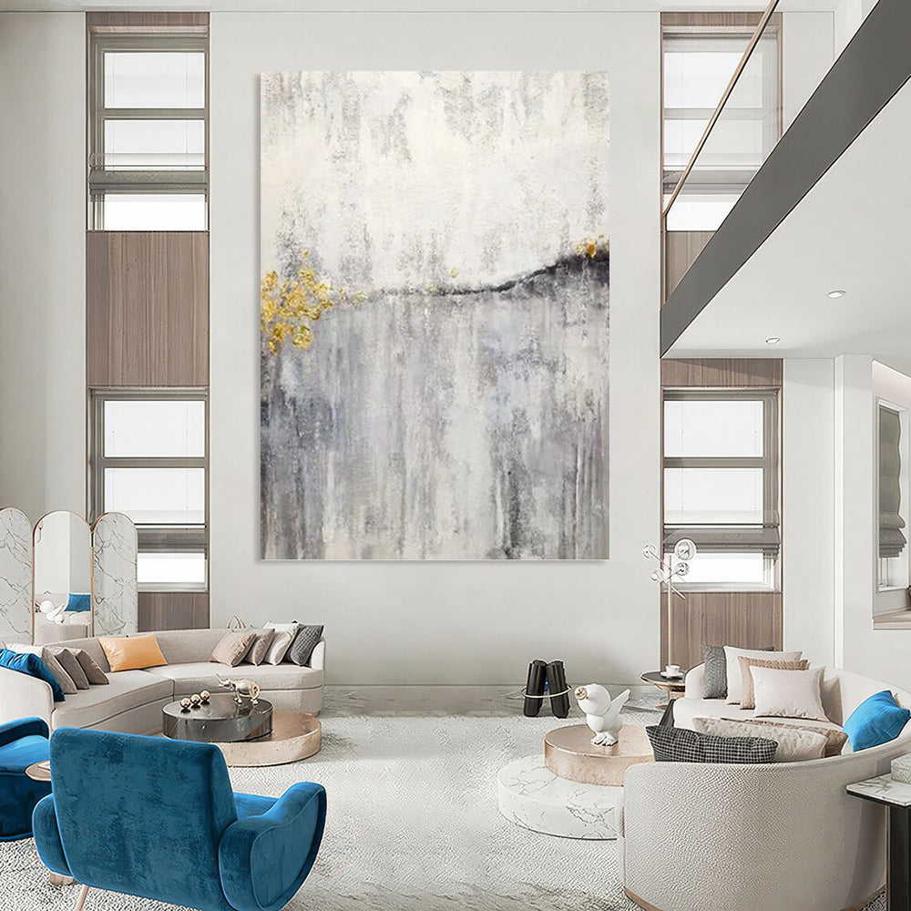 “Golden Mist” - Gray, White & Gold Textured Abstract Painting On Canvas DKH1173