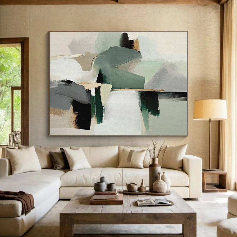 Muted Green, Gray & Beige Shapes, “Subtle Harmony” - Abstract Geometric Acrylic Painting CT0746