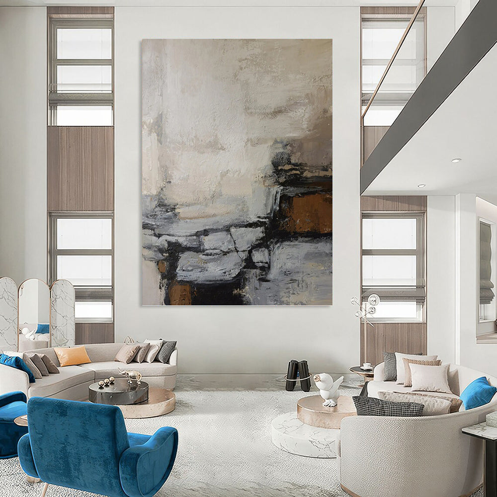 “Neutral Tonal Abstract” - Beige, Gray & Brown Expressionistic Painting On Canvas DKH1007