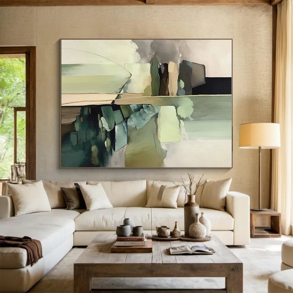 Geometric Shapes in Green - Earth Tones, “Nature’s Geometry” - Abstract Geometric Acrylic Painting CT0743