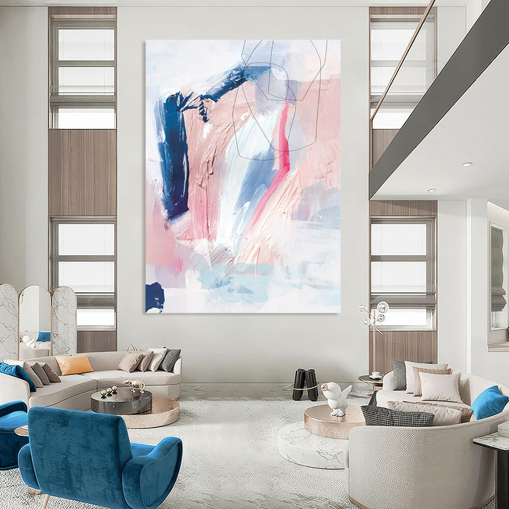 Pink, Blue, White & Navy Linear - Textured Mix - Abstract Painting On Canvas CT2311
