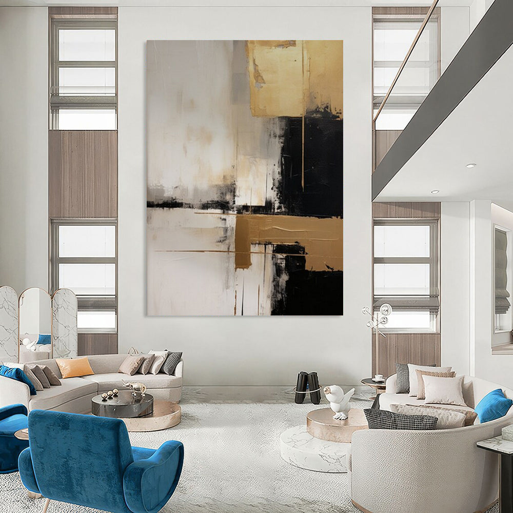 “Gold & Black Abstraction” - Metallic Abstract Painting On Canvas CT2251