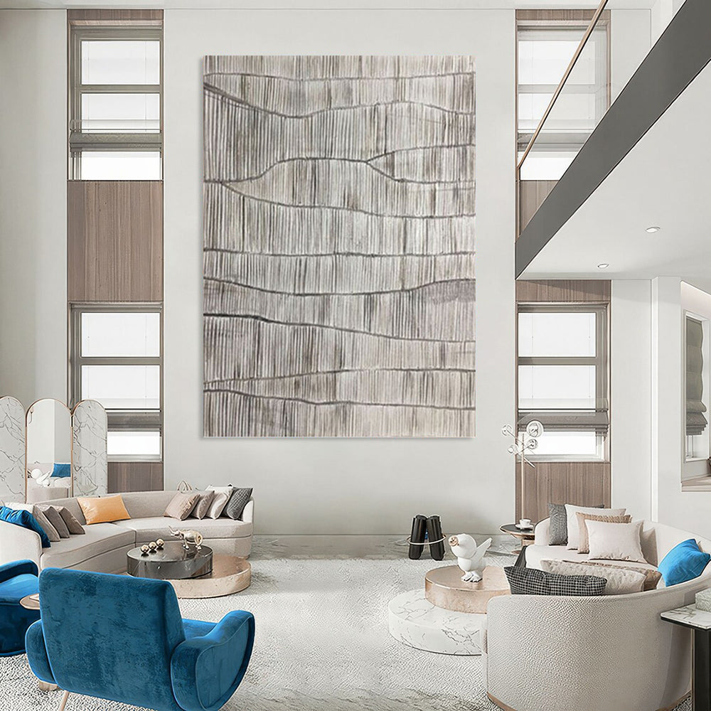 “Gray Textured Ridges” - Monochromatic Minimalist Line Drawing DKH1042
