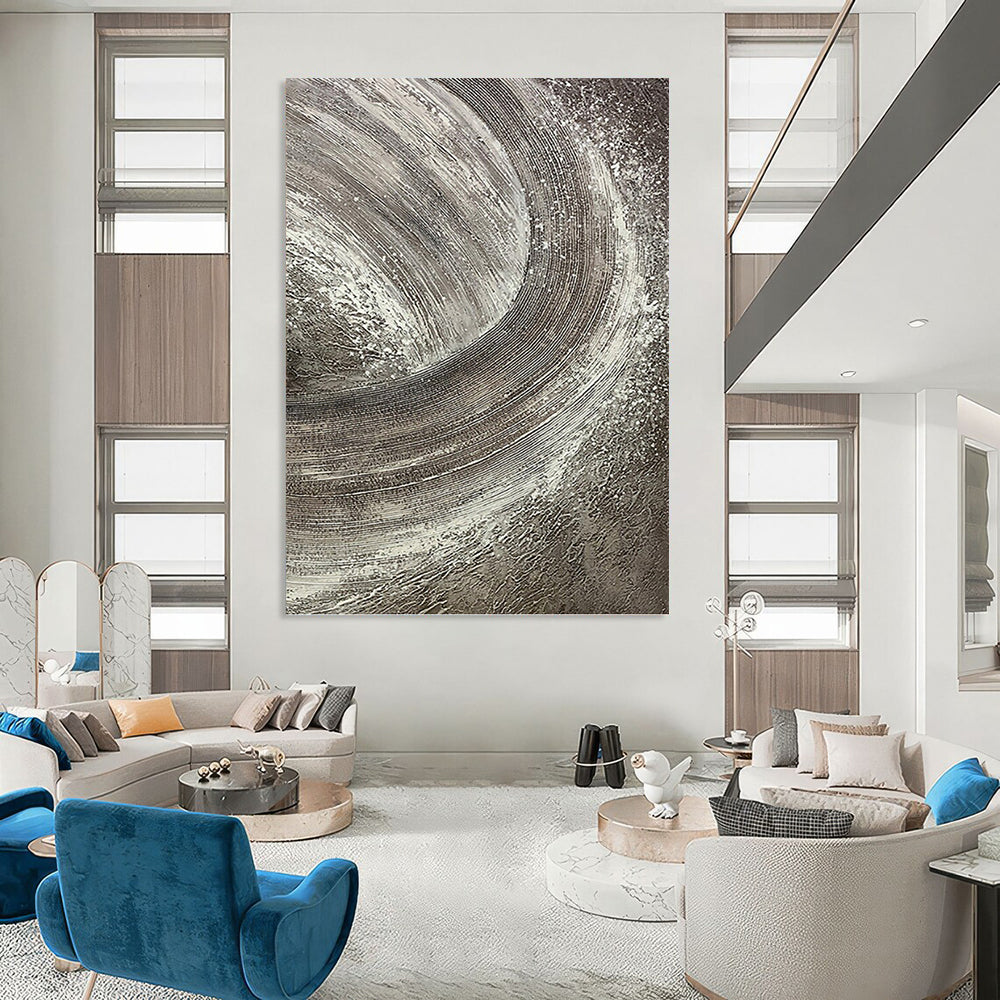“Silver Swirl” - Gray & White Textured Abstract Circles Painting On Canvas DKH1542