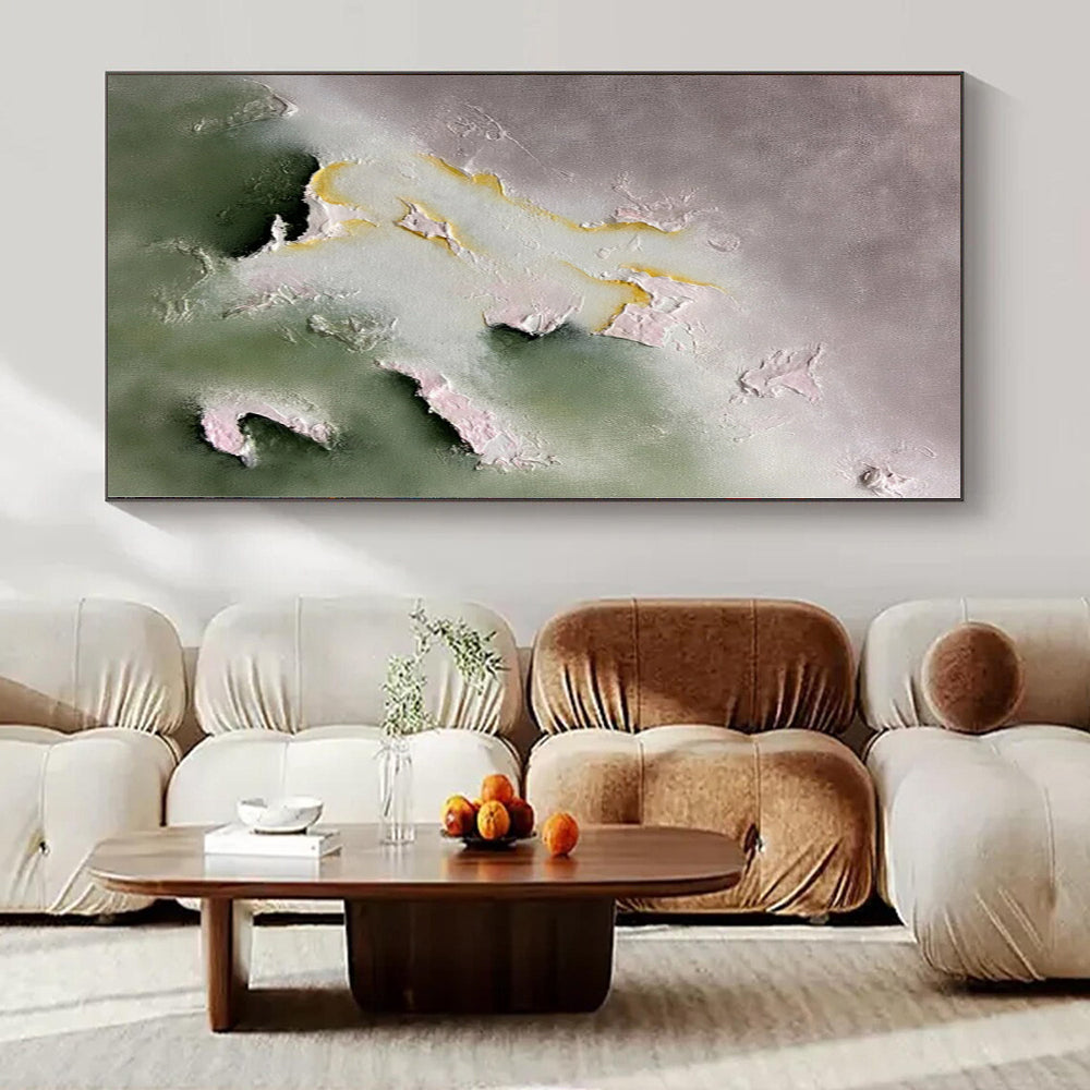 Gray, Green, and Yellow Textured Forms - Abstract Relief Painting CT1225