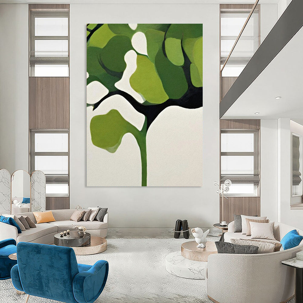 Green & White Botanical Shapes - Minimalist Plant - Inspired Painting On Canvas CT2254