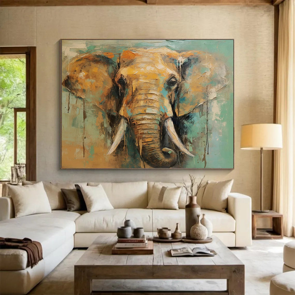 “Colorful Elephant Portrait” Expressive Animal Painting On Canvas DLZ083