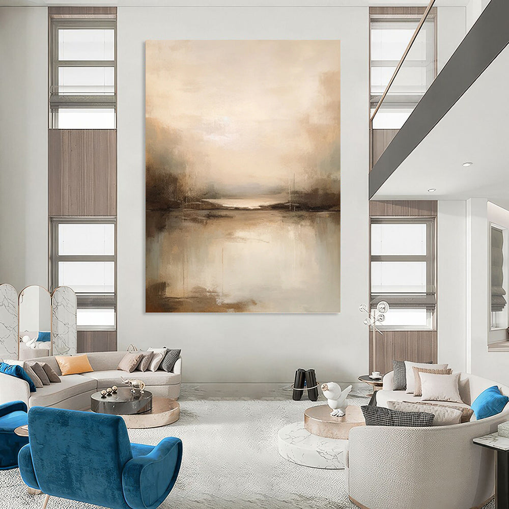 Serene River Reflections - Abstract Landscape Painting On Canvas DKH1253