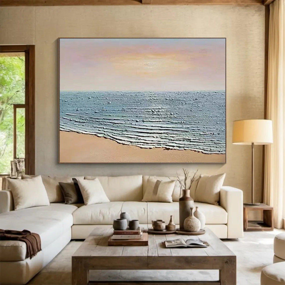 Textured Beach Waves - Impasto Seascape Painting On Canvas DLZ184
