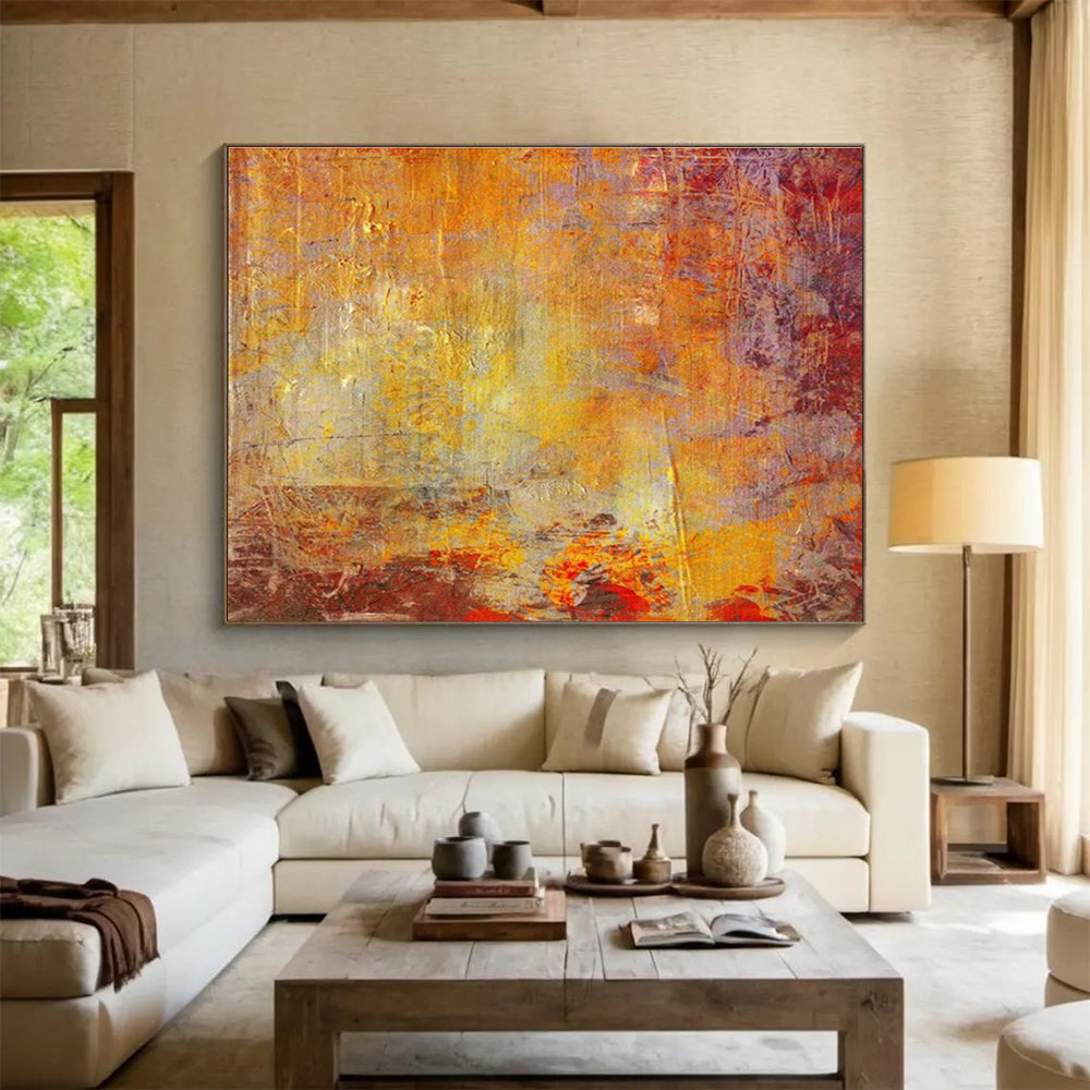Warm Textured Abstract in Orange and Purple Painting On Canvas DKH192