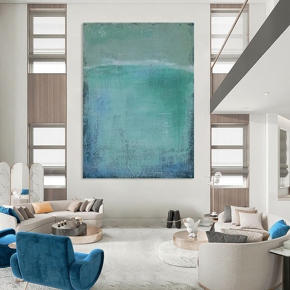 “Soft Green & Blue Textured Layers” - Abstract Painting On Canvas CT2320