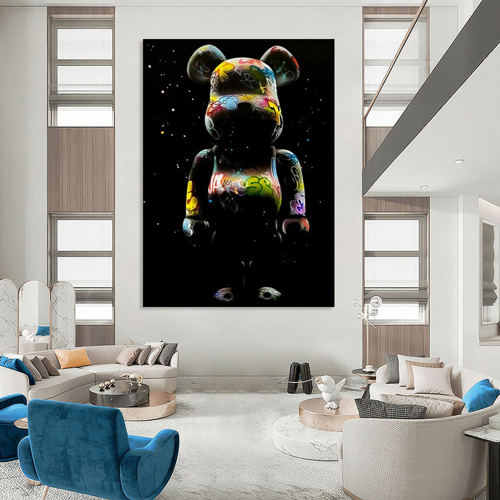 “Colorful Graffiti Bear” - Pop - Art Inspired Sculpture - Style Painting On Canvas DKH1619