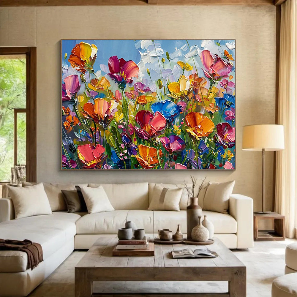 “Colorful Impasto Flower Garden” - Cheerful Floral Painting On Canvas DKH797