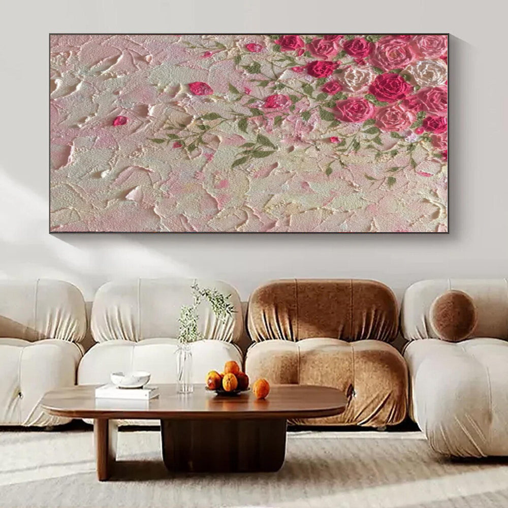 Pink & Green Roses, Textured Background - "Textured Blooms" - Impasto Oil Painting CT1450