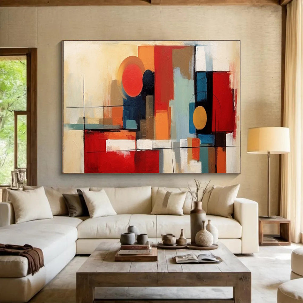 Geometric Abstract Shapes - Cubist - Inspired Painting On Canvas DLZ219