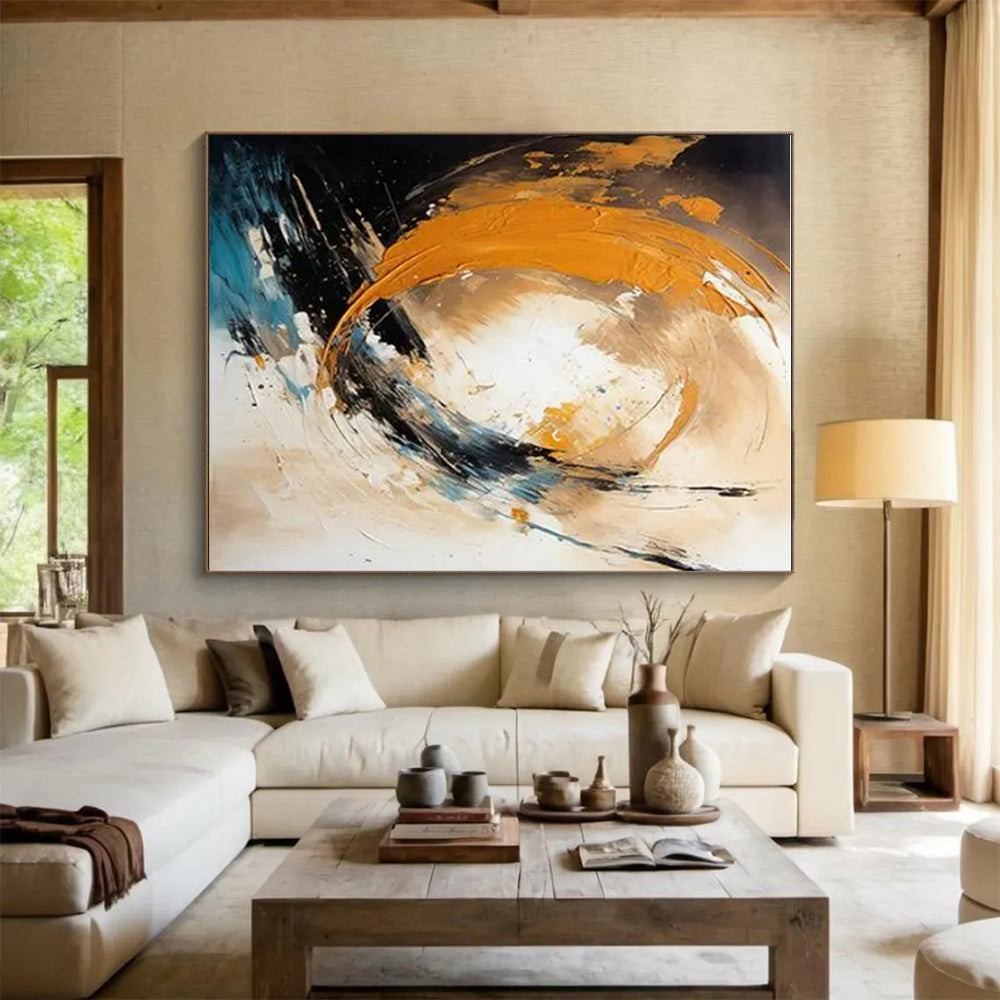“Orange - Blue - Black Abstract Swirl” ,Abstract Oil Painting CT0829