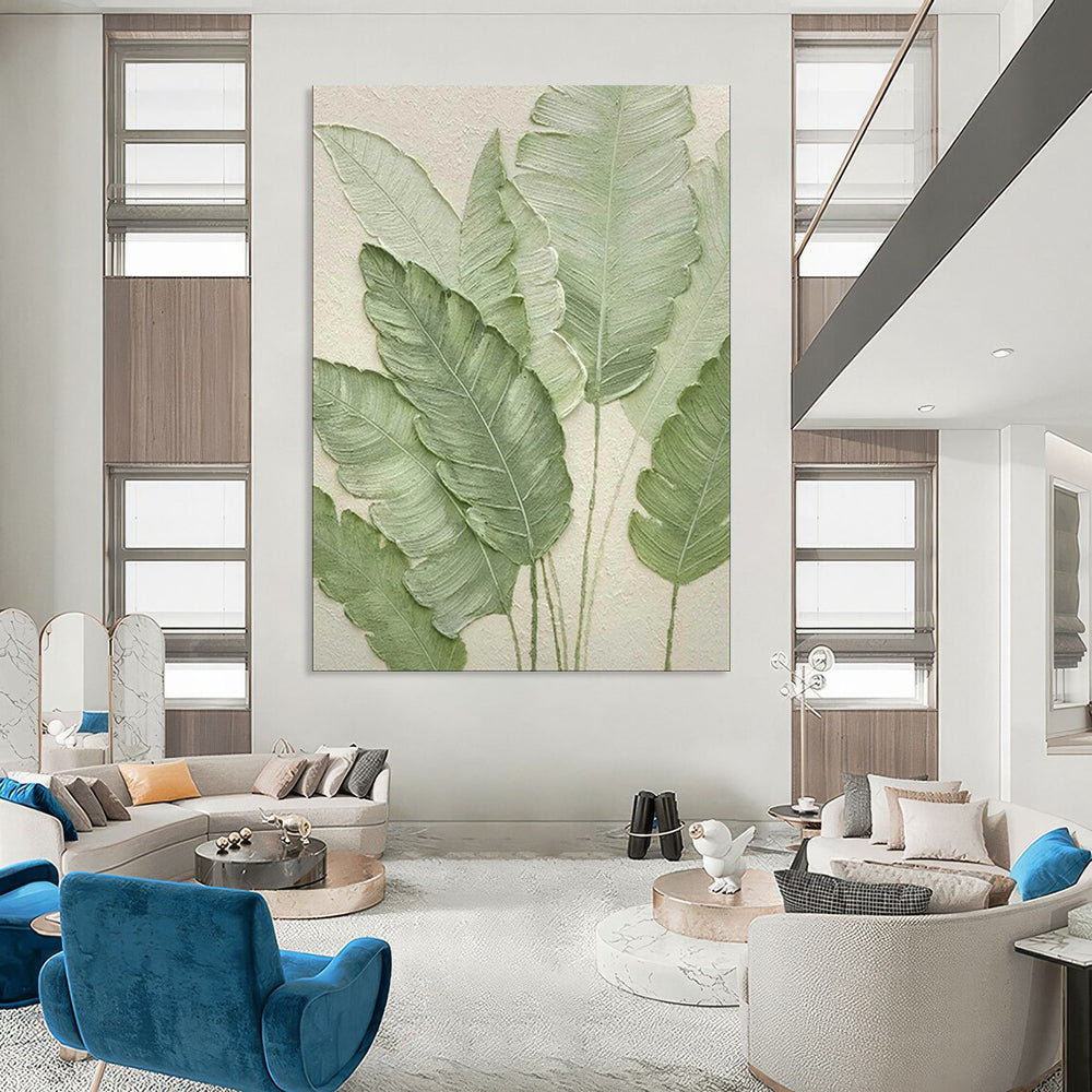 “Textured Ferns in Sage” - 3D Botanical Plaster Art on Canvas CT1876