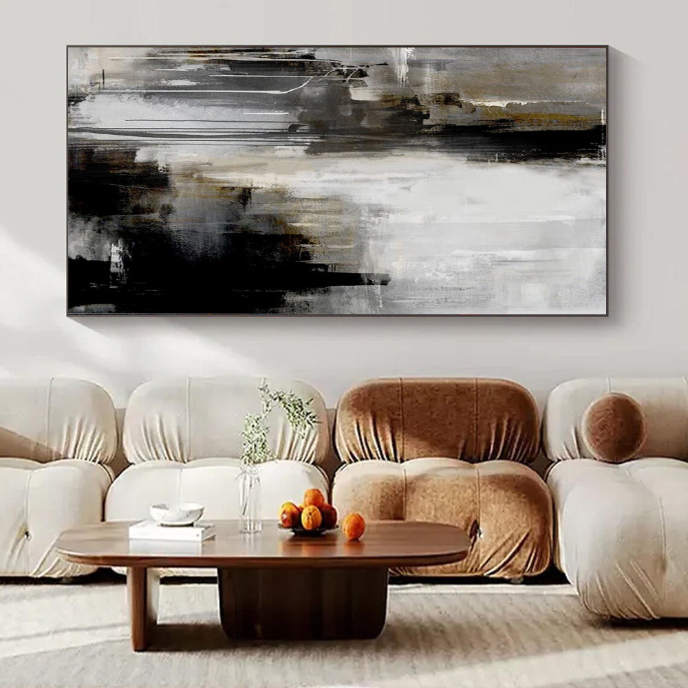 “Gray - Black - Gold Abstract Drips” – Abstract Expressionist Painting CT1156