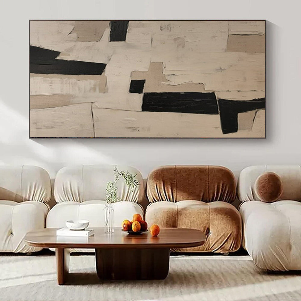 “Black - White Geometric Collage” ,Abstract Geometric Mixed - Media Art CT0955
