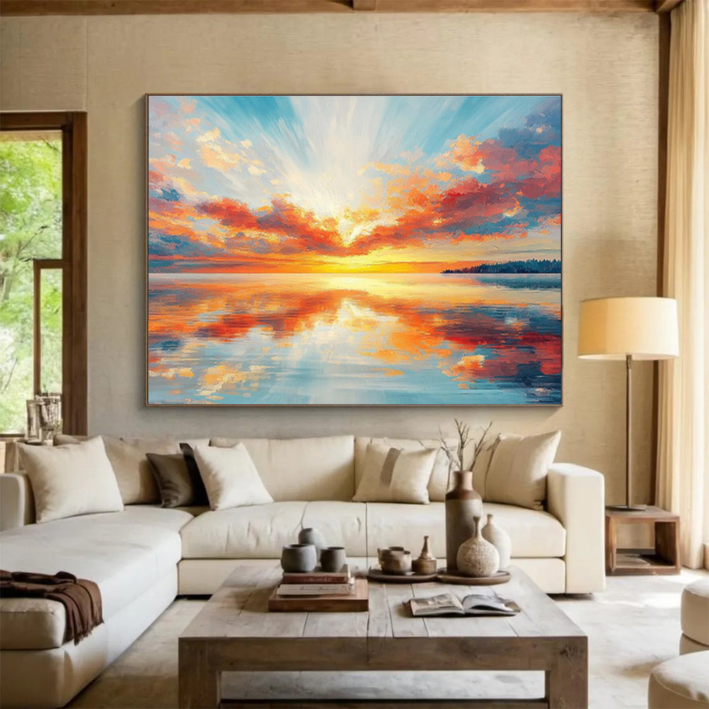 Vibrant Sunset Over Water - Impressionistic Landscape Painting On Canvas DKH622
