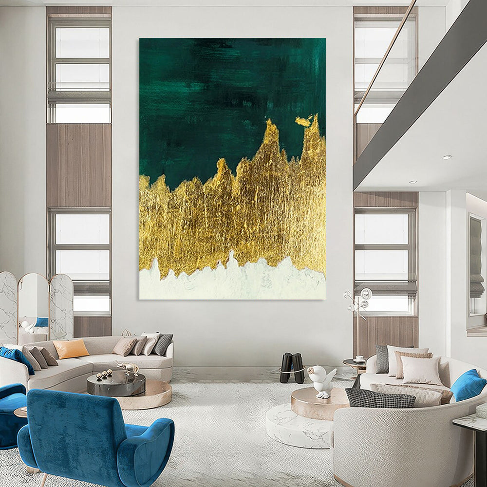 Green, Gold, and White Abstract Landscape - Abstract Painting On Canvas DKH1335
