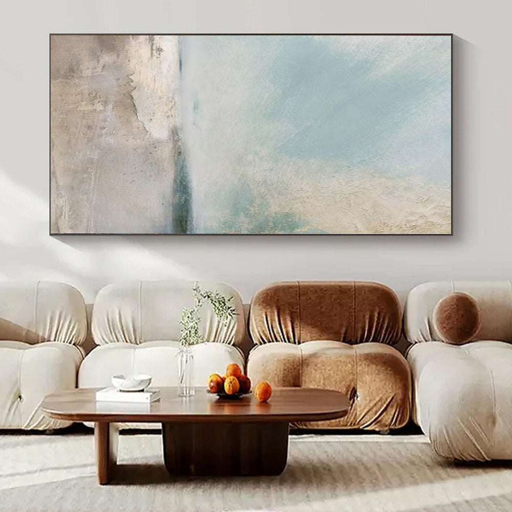 “Soft Blue - Beige Abstract Seascape” – Abstract Landscape Painting CT1158