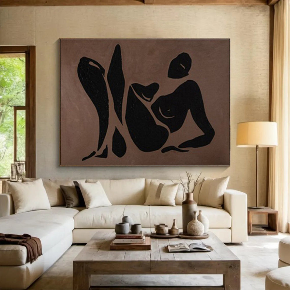 “Bronze Silhouette of Repose” - Black, Brown Figurative Minimalist Painting On Canvas DKH743