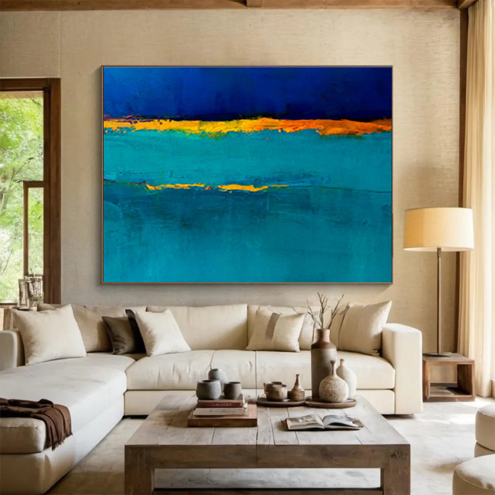 “Blue & Orange Bands” Abstract Color - Field Painting On Canvas DKH383