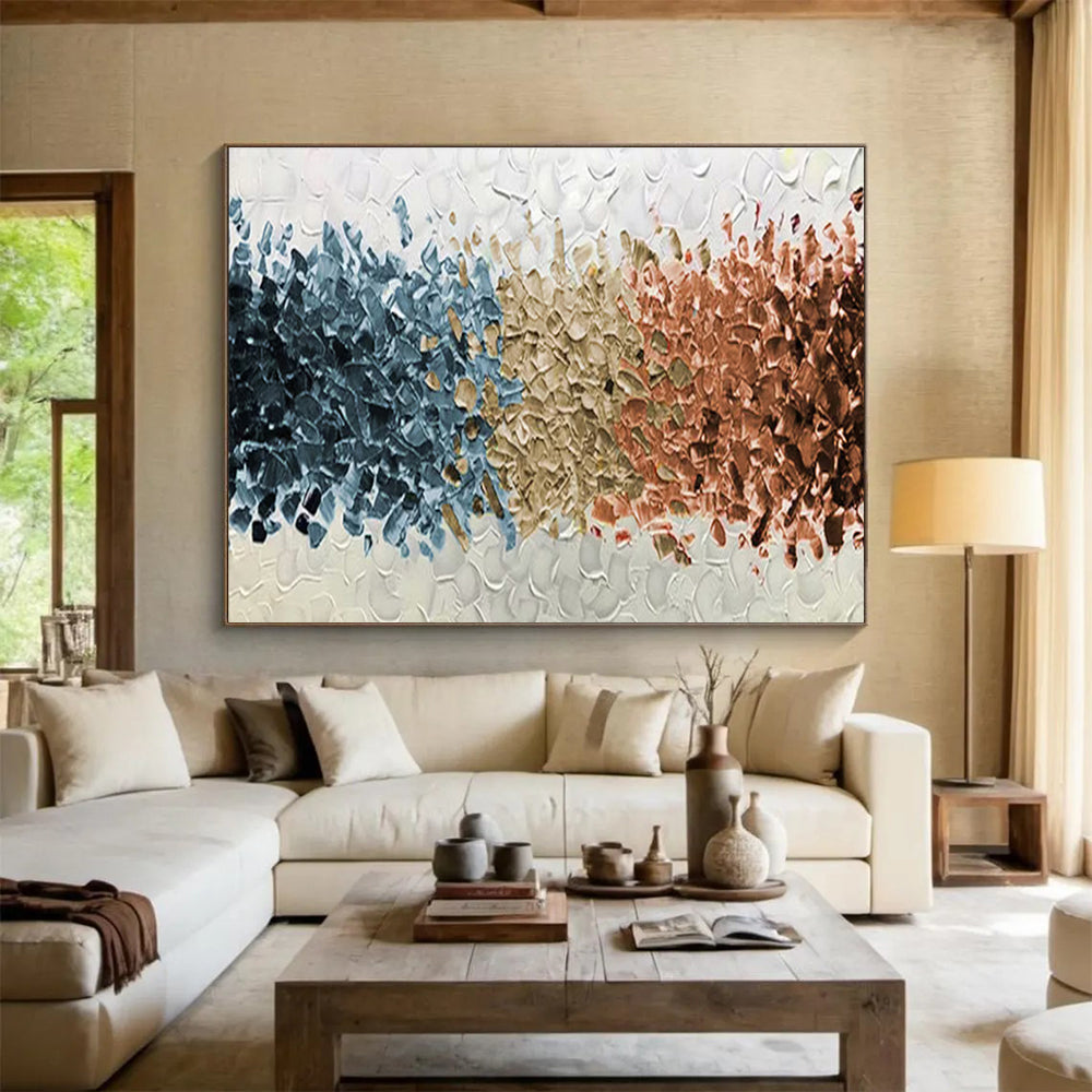 “Color Block Harmony” - Blue, Brown, Beige Textured Abstract Painting On Canvas DKH691