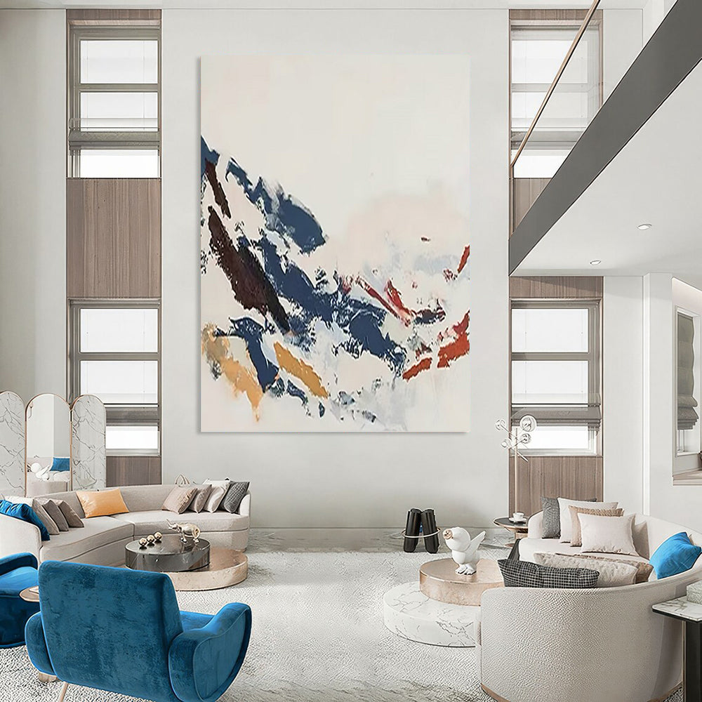 “Colorful Chaos” - Blue, Brown, Orange & Red Abstract Splashes Painting On Canvas DKH1548
