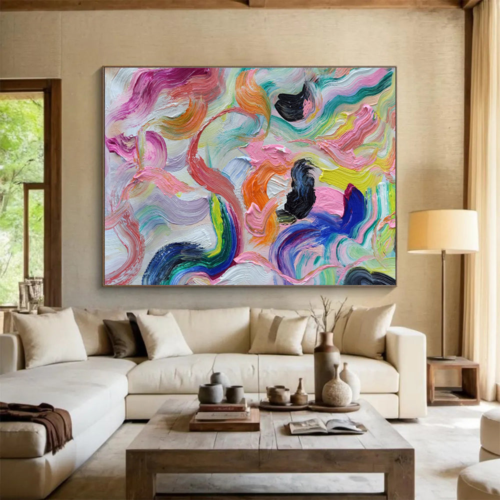 Vibrant Curved Brushstroke Abstract Painting On Canvas DKH292