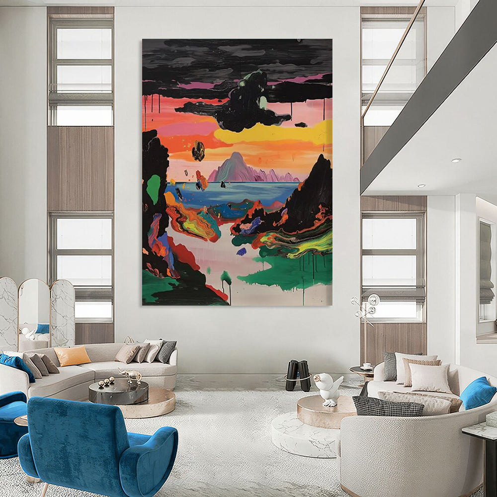“Surreal Colorful Landscape” - Psychedelic - Inspired Abstract Painting On Canvas DTP107
