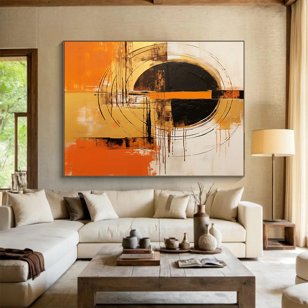“Vibrant Orange And Black Abstraction” Abstract Painting On Canvas DLZ105