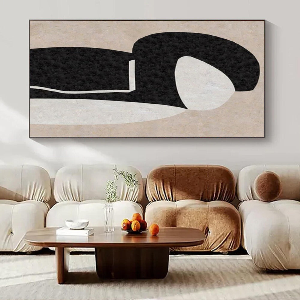 “Black - White - Beige Abstract Figure” – Geometric Abstract Painting CT1134