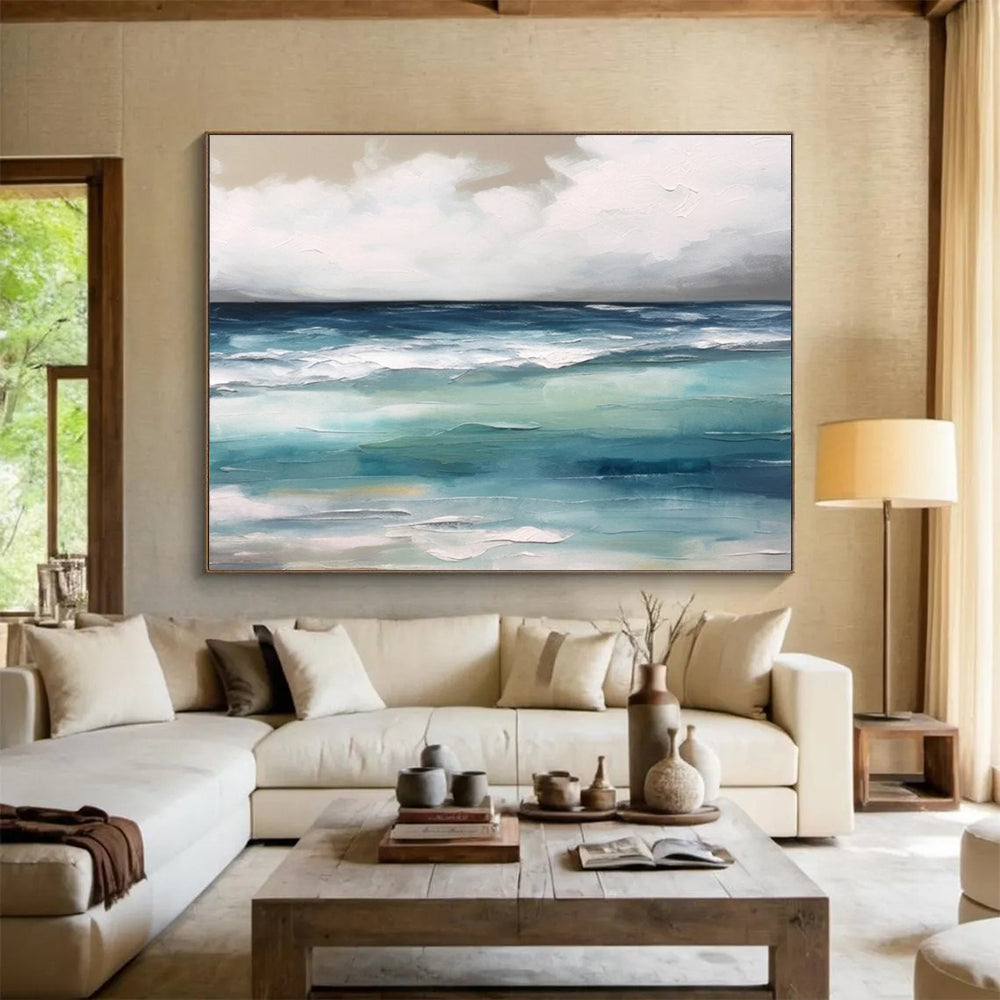 “Blue - Green Ocean Waves” Abstract Seascape Painting On Canvas DLZ051