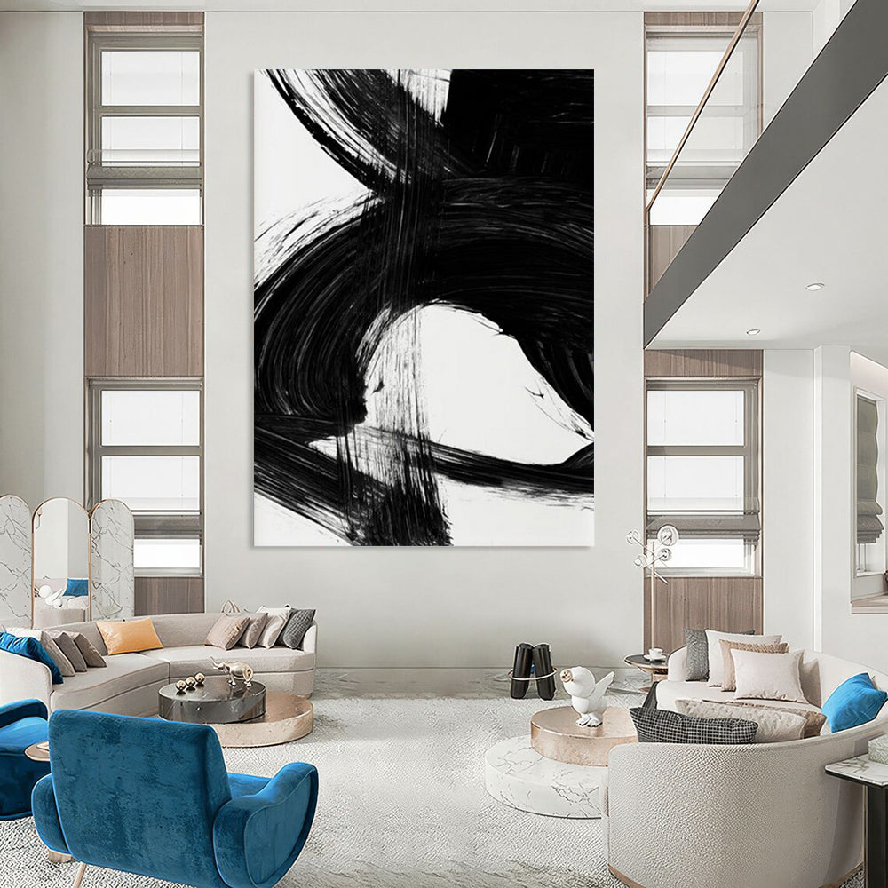 “Energetic Black Ink Wave” - Vibrant Black Ink Abstract Painting On Canvas DTP196