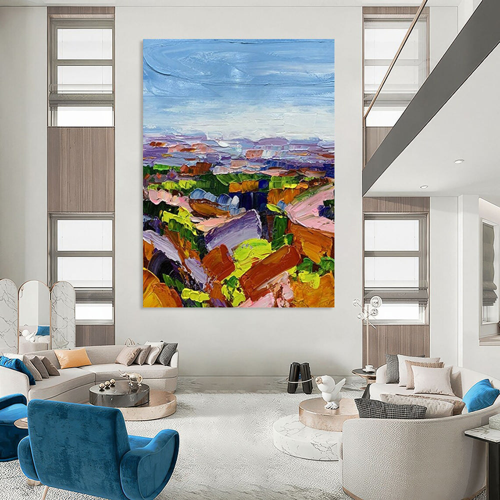 “Vibrant Landscape - Multicolor, Textured Rolling Hills” Painting On Canvas DTP276
