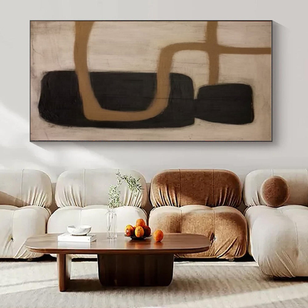 Black, Brown & Beige Shapes - Abstract Minimalist Acrylic On Canvas CT1301