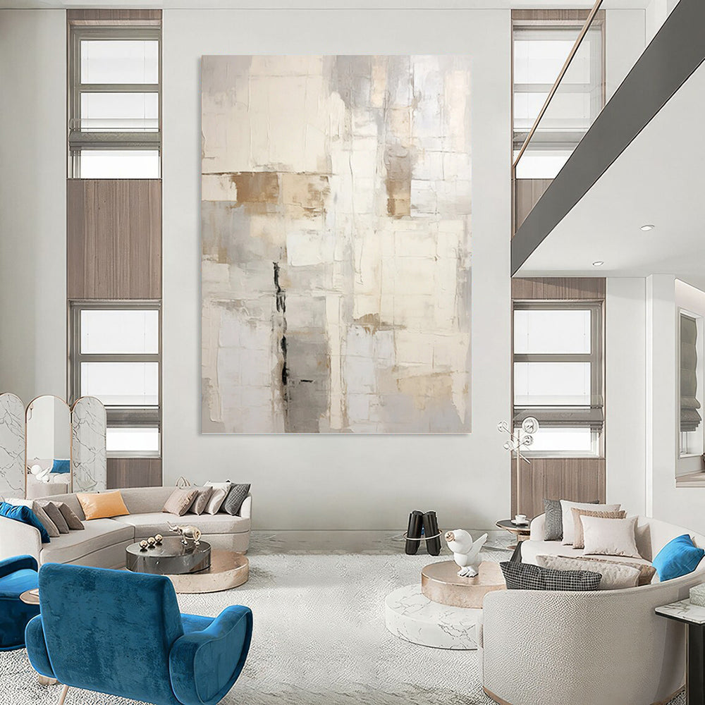Neutral Grid Abstract - Abstract Geometric Painting On Canvas DKH1255