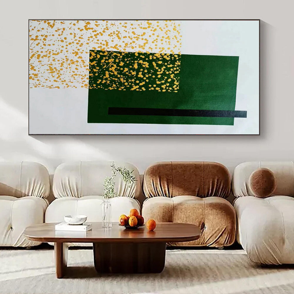 Green, Black & Gold Specks - Abstract Minimalist Acrylic On Canvas CT1328
