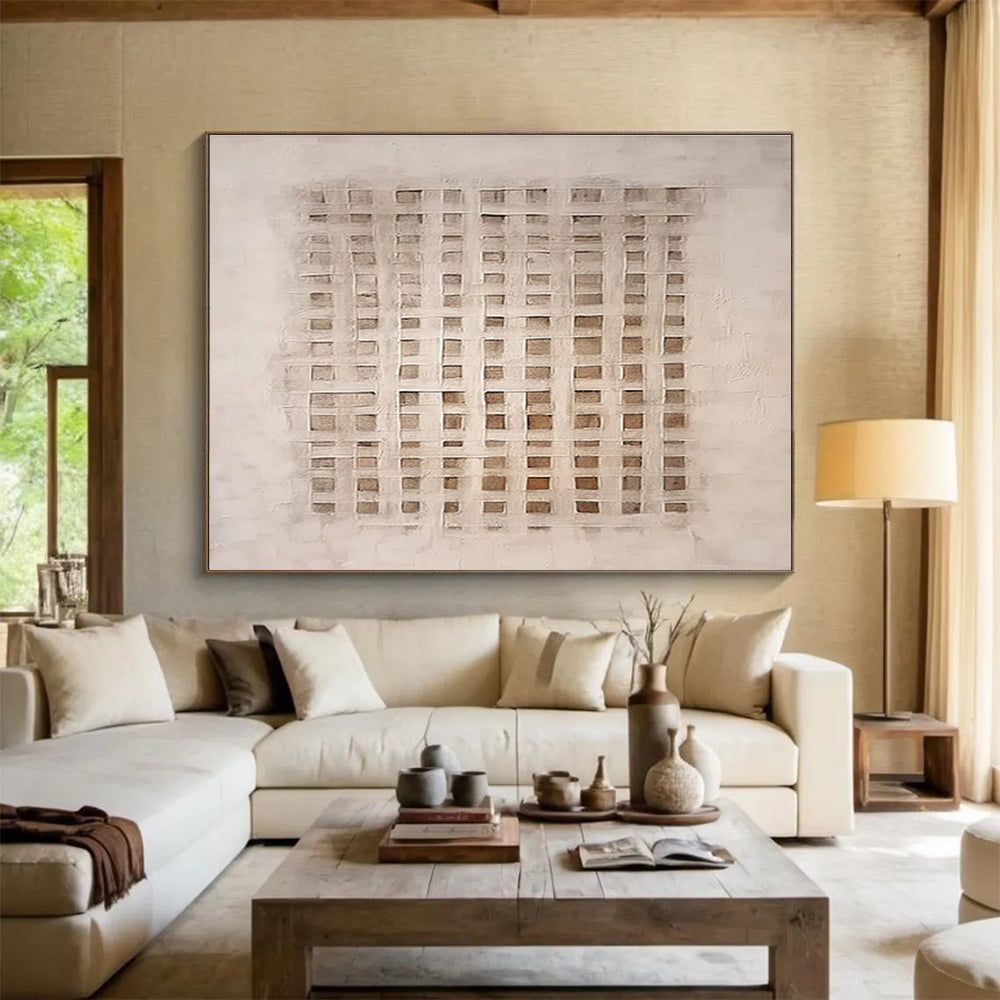 Grid - Like Neutral Abstract - Subtle Patterns and Textured Layers Painting On Canvas DKH050