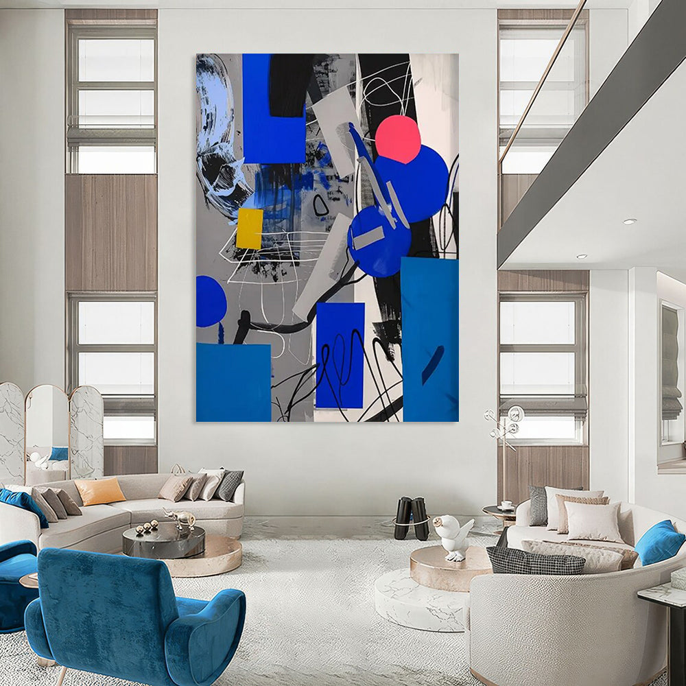 “Geometric Blue - Gray Abstract” - Minimalist - Inspired Abstract Painting On Canvas DTP110
